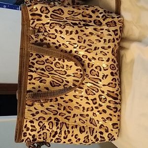 Hairon myra leather leopard handbag